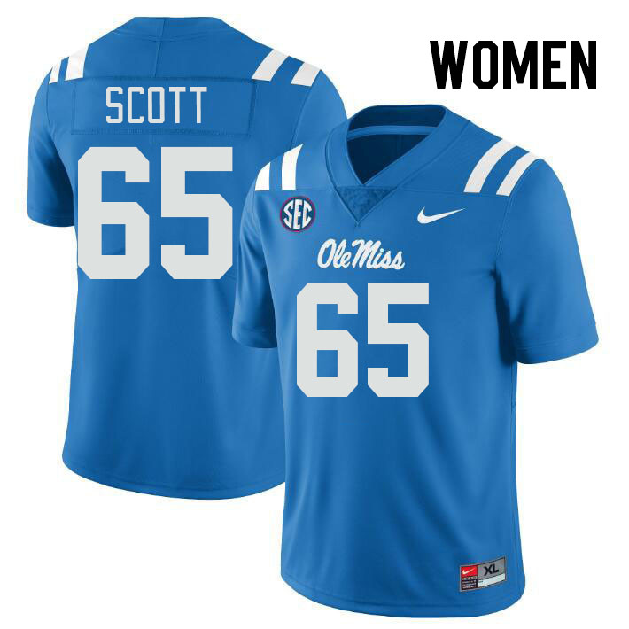 Women #65 Gerquan Scott Ole Miss Rebels College Football Jerseys Stitched-Power Blue